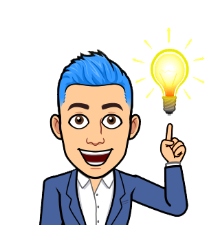 Adriano con un’idea, rappresentata da una lampadina